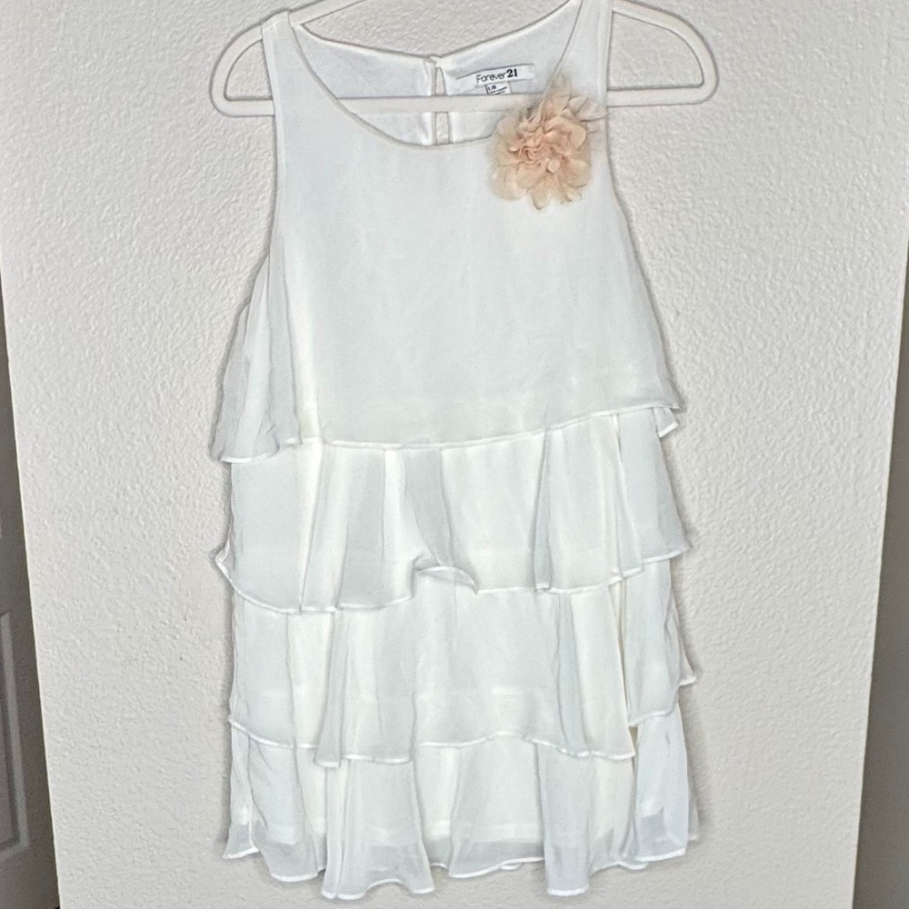 White Mini Party Dress with Flower detail - Size large